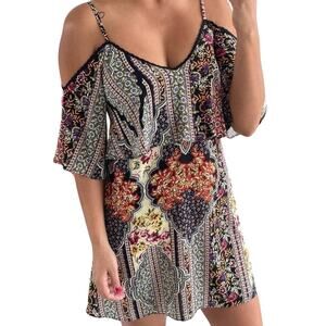 Philosophy Cold Shoulder Flutter Sleeve Floral Paisley Tunic Top Women Sz M